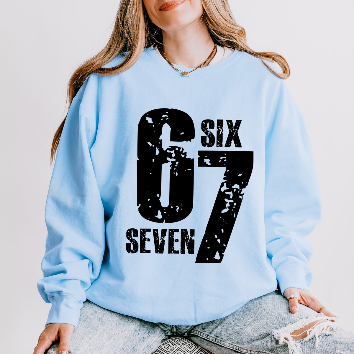Six Seven Distressed - Women's Lightweight Garment Dyed Sweatshirt