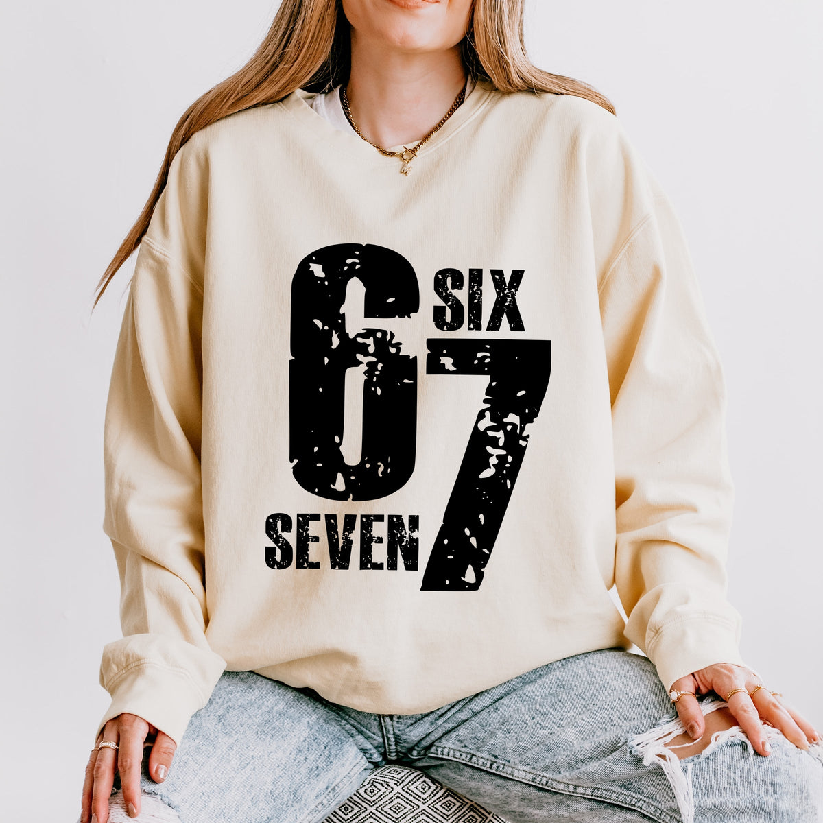 Six Seven Distressed - Women's Lightweight Garment Dyed Sweatshirt