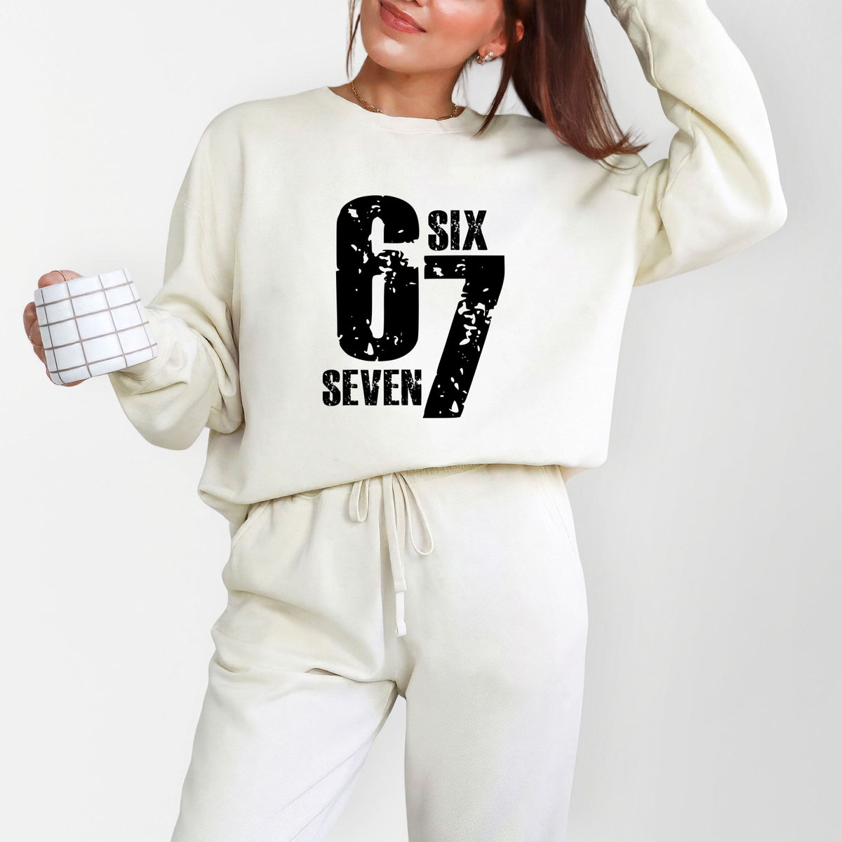 Six Seven Distressed - Women's Lightweight Garment Dyed Sweatshirt