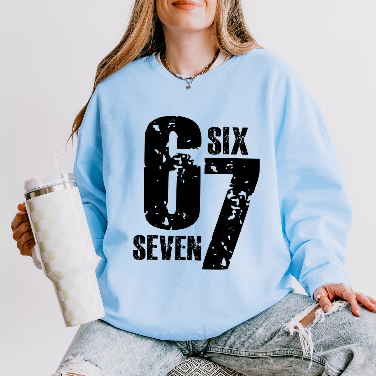 Six Seven Distressed - Women's Lightweight Garment Dyed Sweatshirt