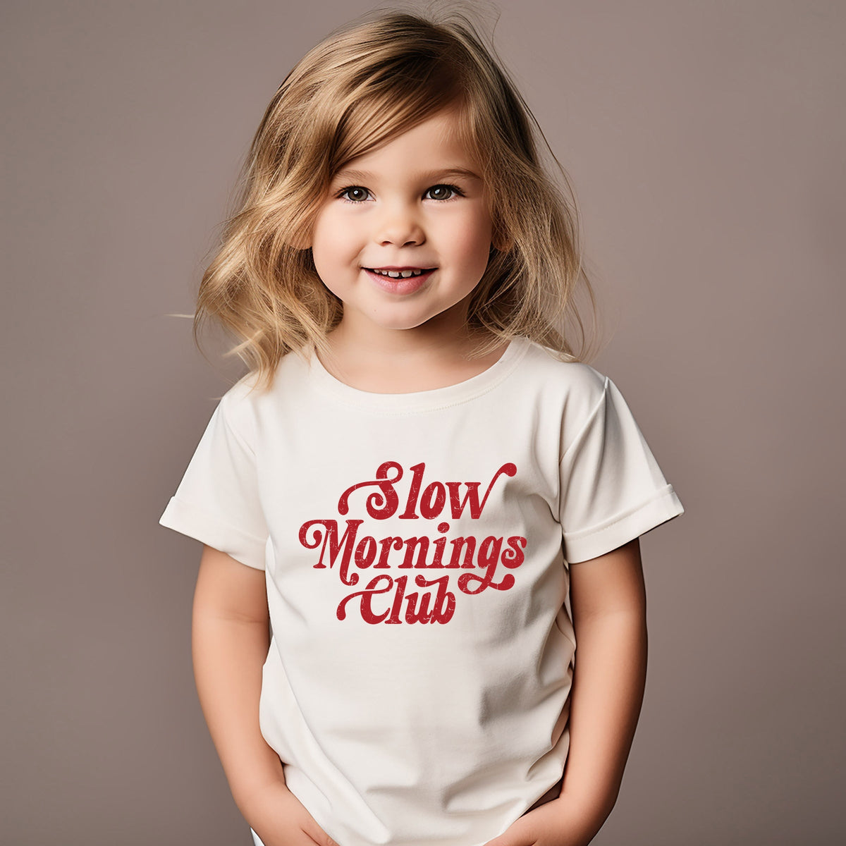 Slow Mornings Club Distressed  - Toddler Short Sleeve Graphic T-Shirt