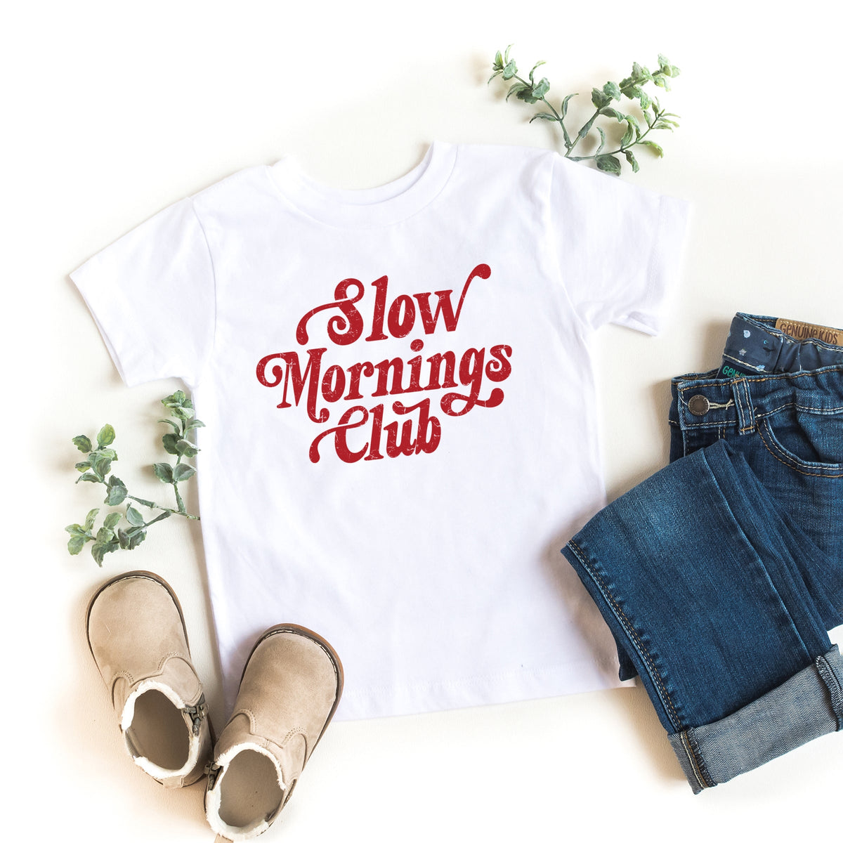 Slow Mornings Club Distressed  - Toddler Short Sleeve Graphic T-Shirt
