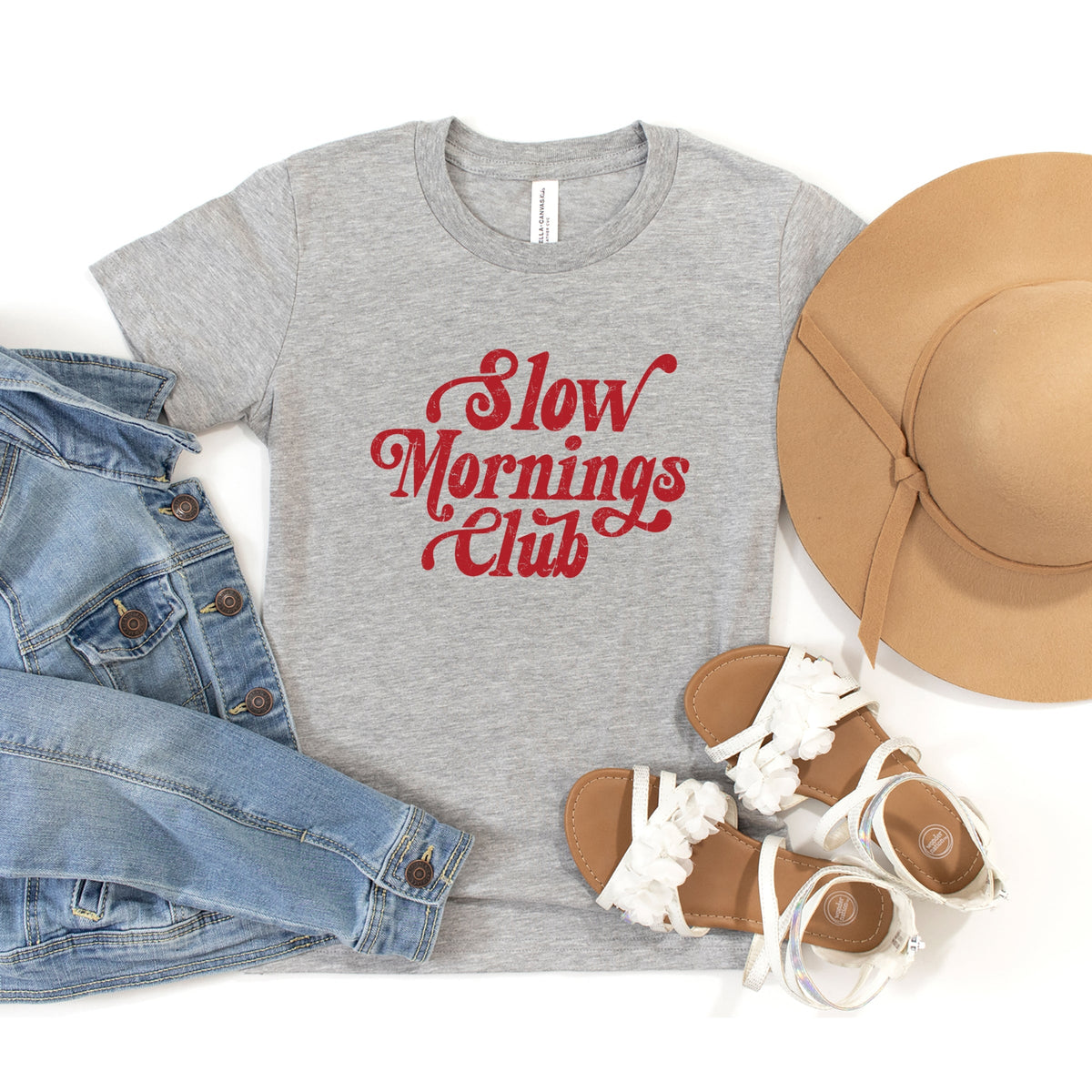 Slow Mornings Club Distressed  - Youth Short Sleeve Graphic T-Shirt