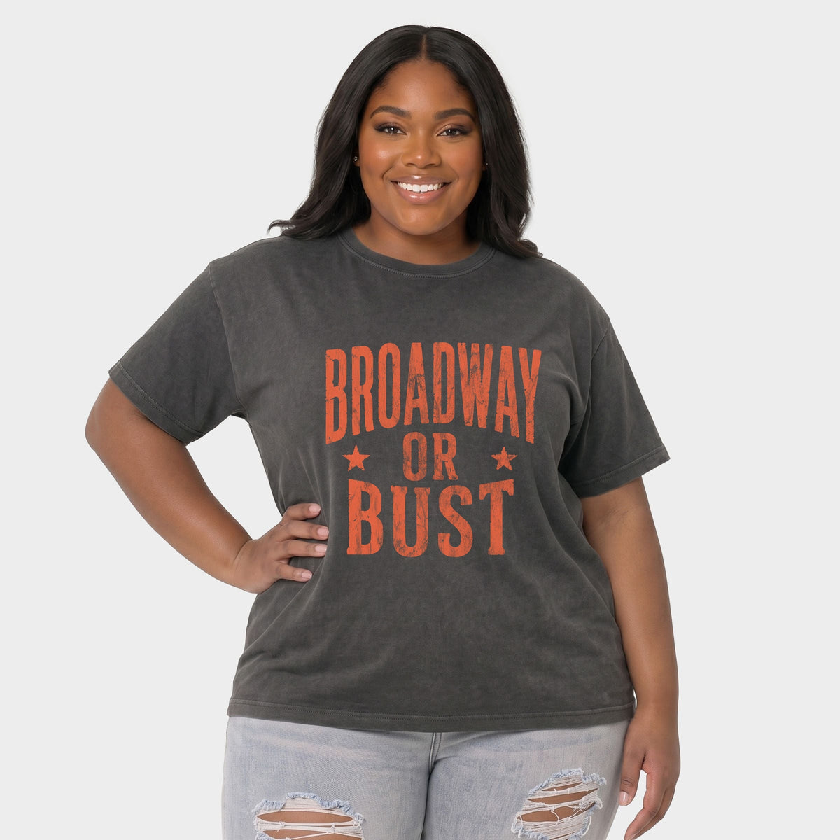Broadway Or Bust Stars - Women's Plus Garment Dyed Tee
