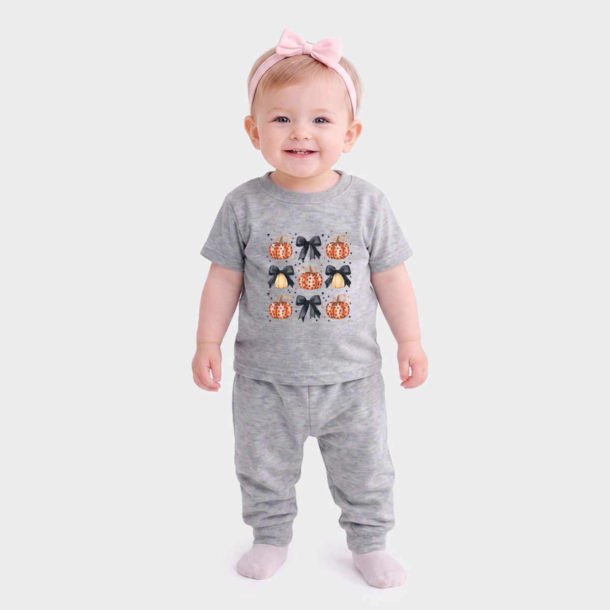 Coquette Black Bow Pumpkin Chart - Infant Jogger Pant Crew Set