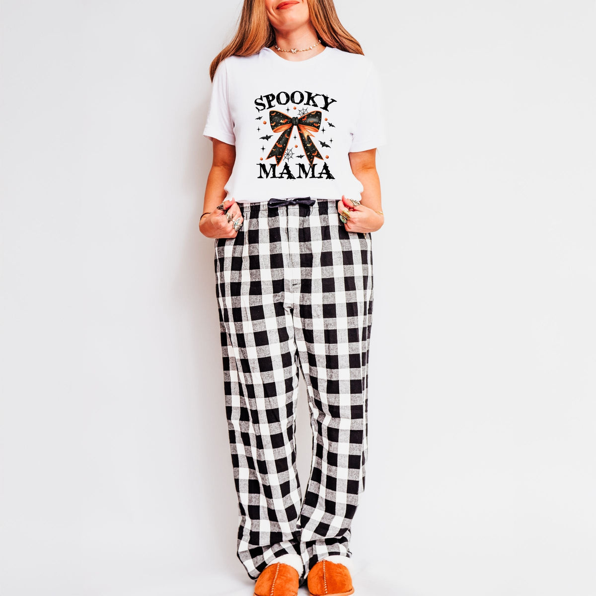 Coquette Spooky Mama - Women's Plaid Pants and Tee Set