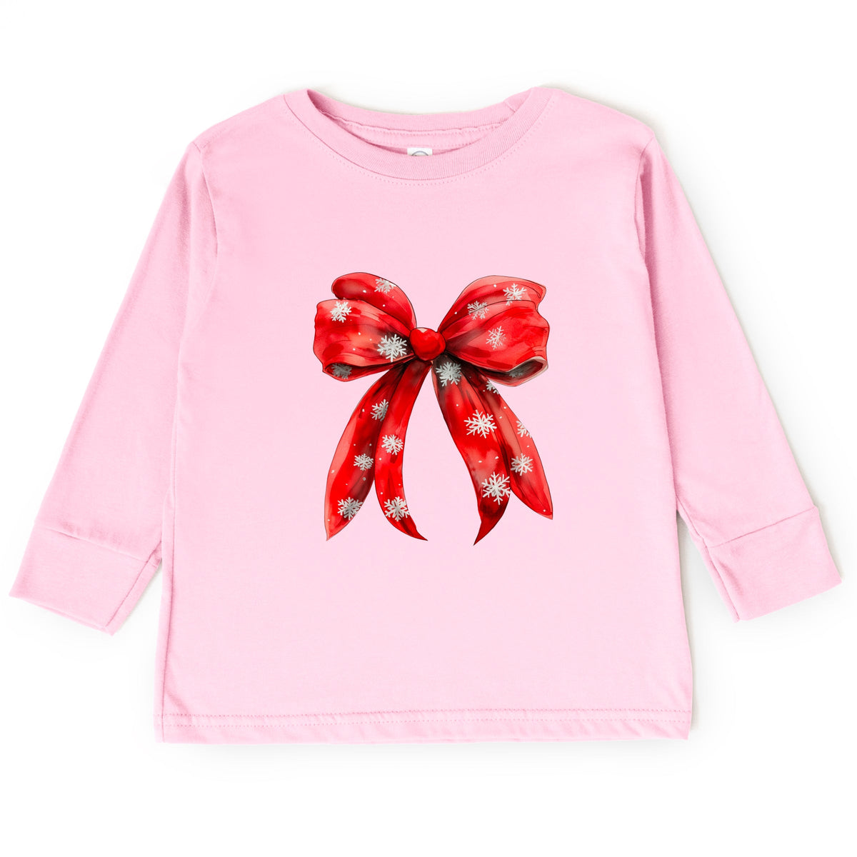 Coquette Christmas Snowflake Bow - Toddler Long Sleeve Graphic Tee
