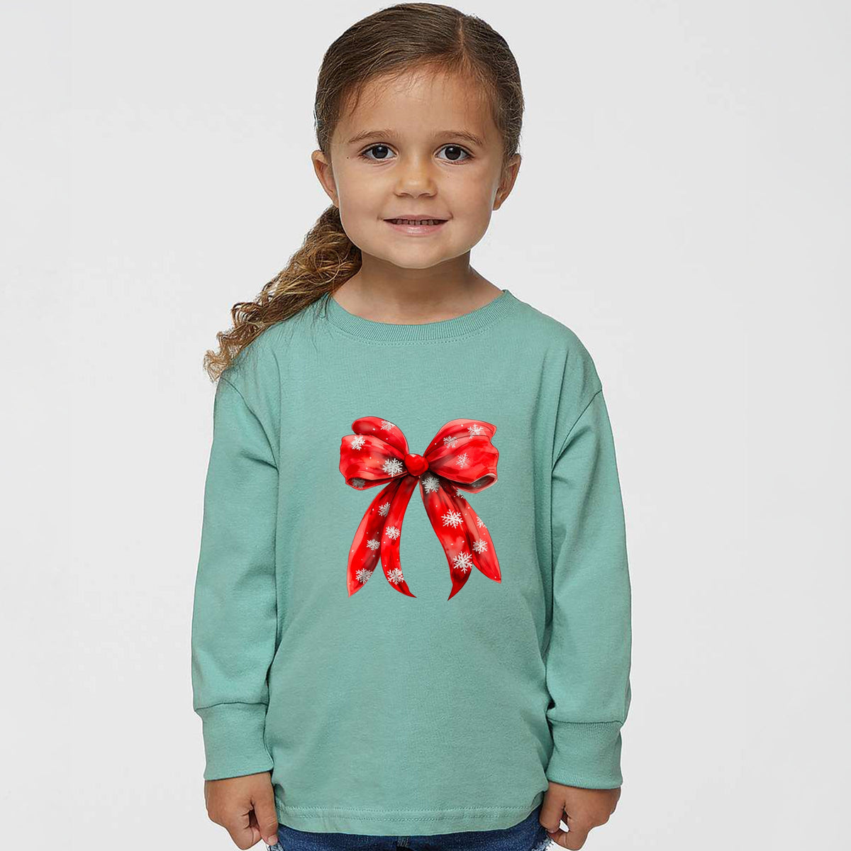 Coquette Christmas Snowflake Bow - Toddler Long Sleeve Graphic Tee
