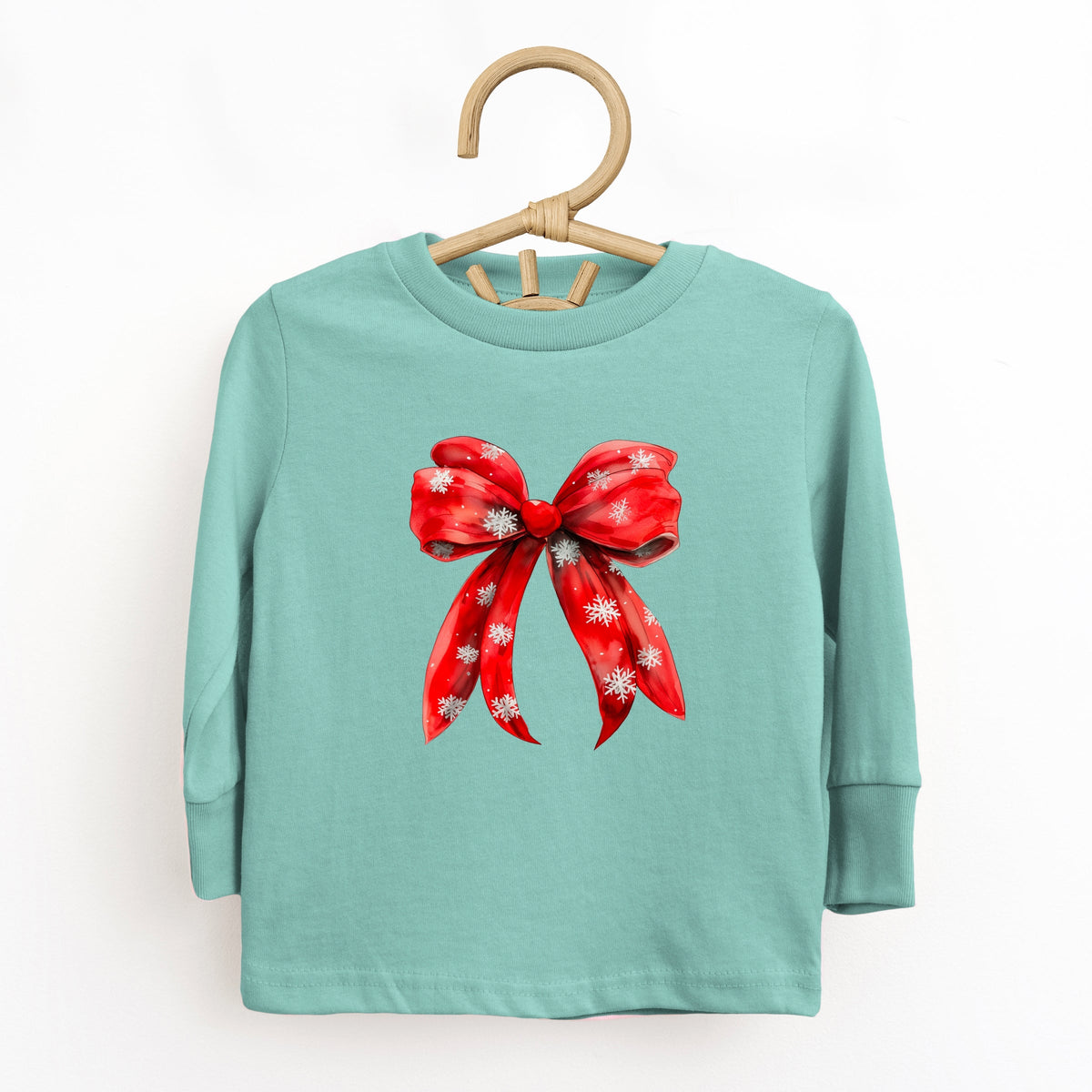 Coquette Christmas Snowflake Bow - Toddler Long Sleeve Graphic Tee