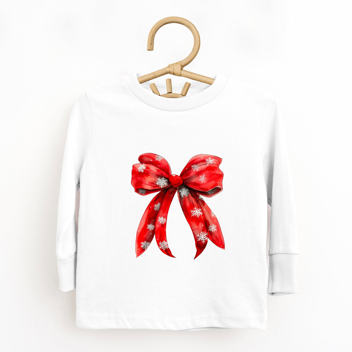 Coquette Christmas Snowflake Bow - Toddler Long Sleeve Graphic Tee