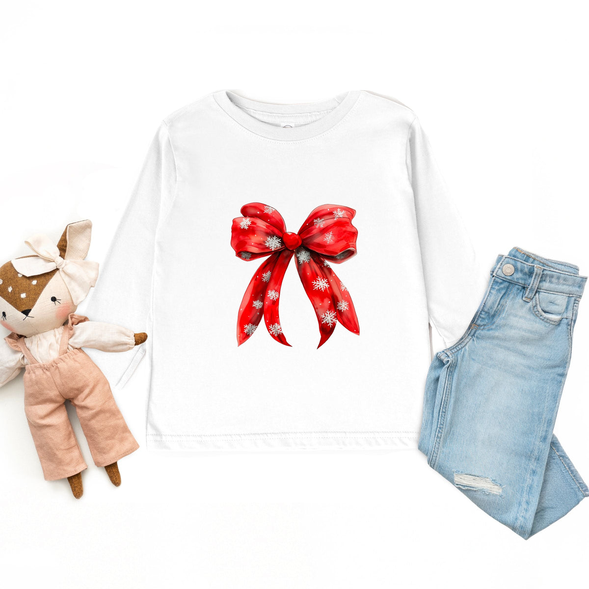 Coquette Christmas Snowflake Bow - Toddler Long Sleeve Graphic Tee