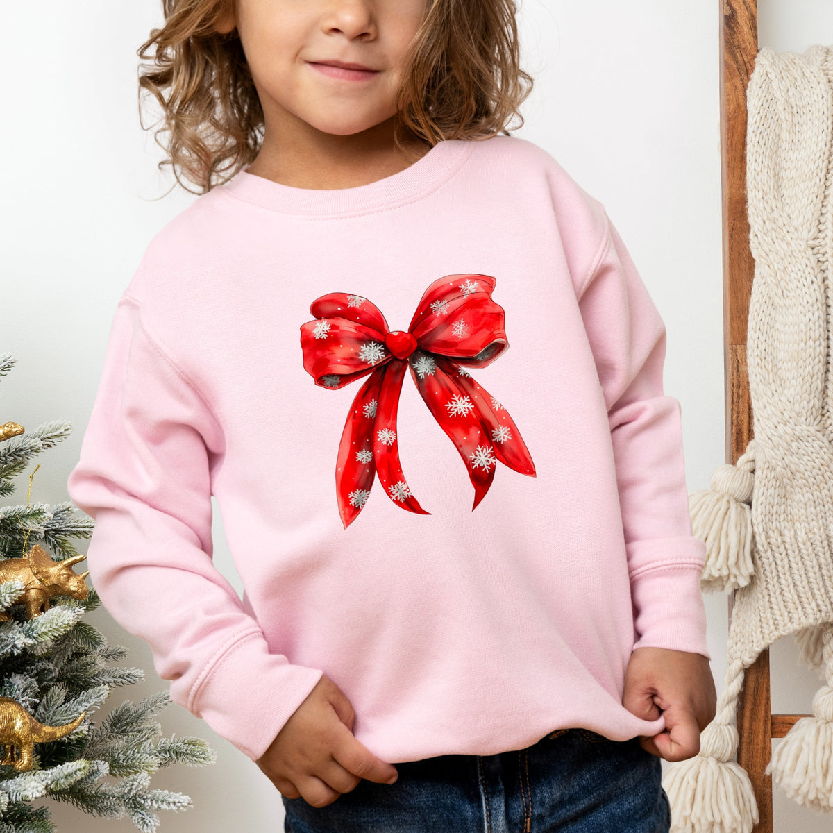 Coquette Christmas Snowflake Bow - Toddler Graphic Sweatshirt