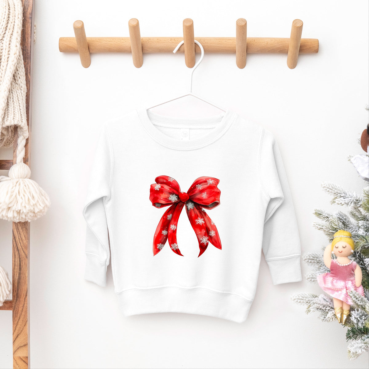 Coquette Christmas Snowflake Bow - Toddler Graphic Sweatshirt