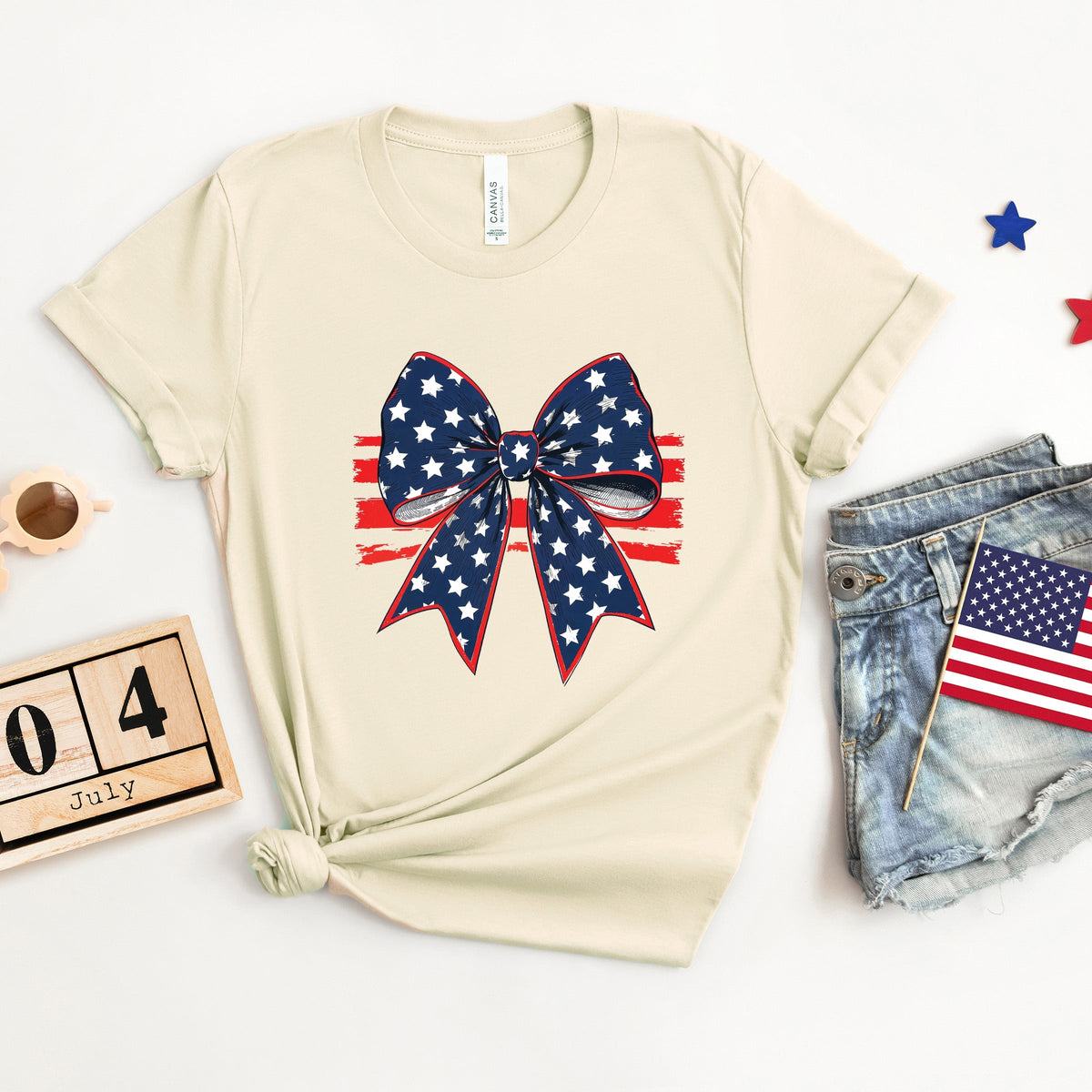 Coquette Patriotic Bow - Women's Short Sleeve Graphic T-Shirt