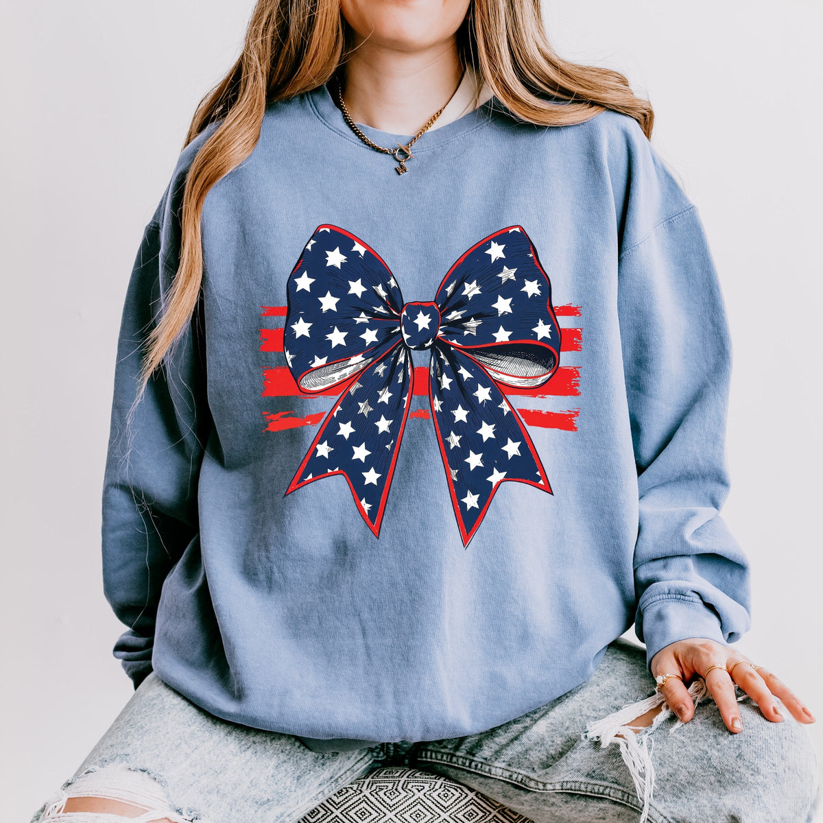 Coquette Patriotic Bow - Women's Lightweight Garment Dyed Sweatshirt