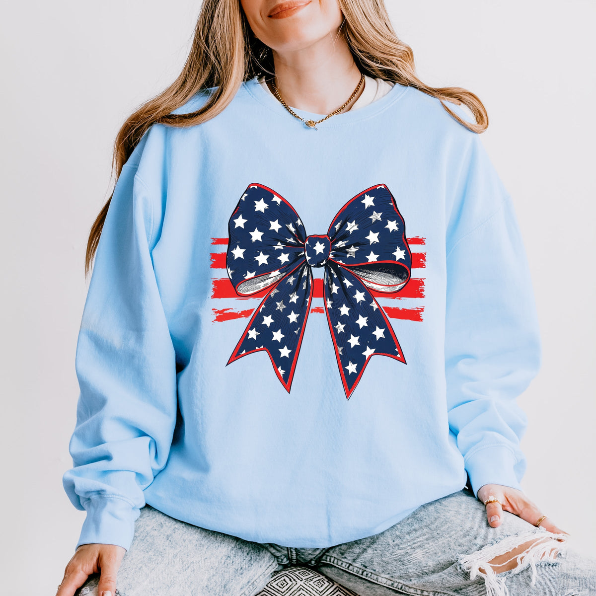 Coquette Patriotic Bow - Women's Lightweight Garment Dyed Sweatshirt