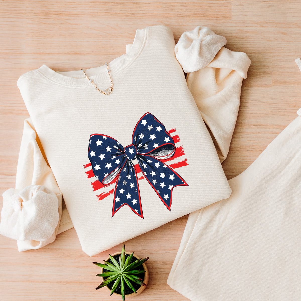 Coquette Patriotic Bow - Women's Lightweight Garment Dyed Sweatshirt