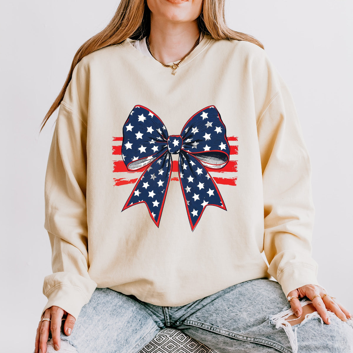 Coquette Patriotic Bow - Women's Lightweight Garment Dyed Sweatshirt