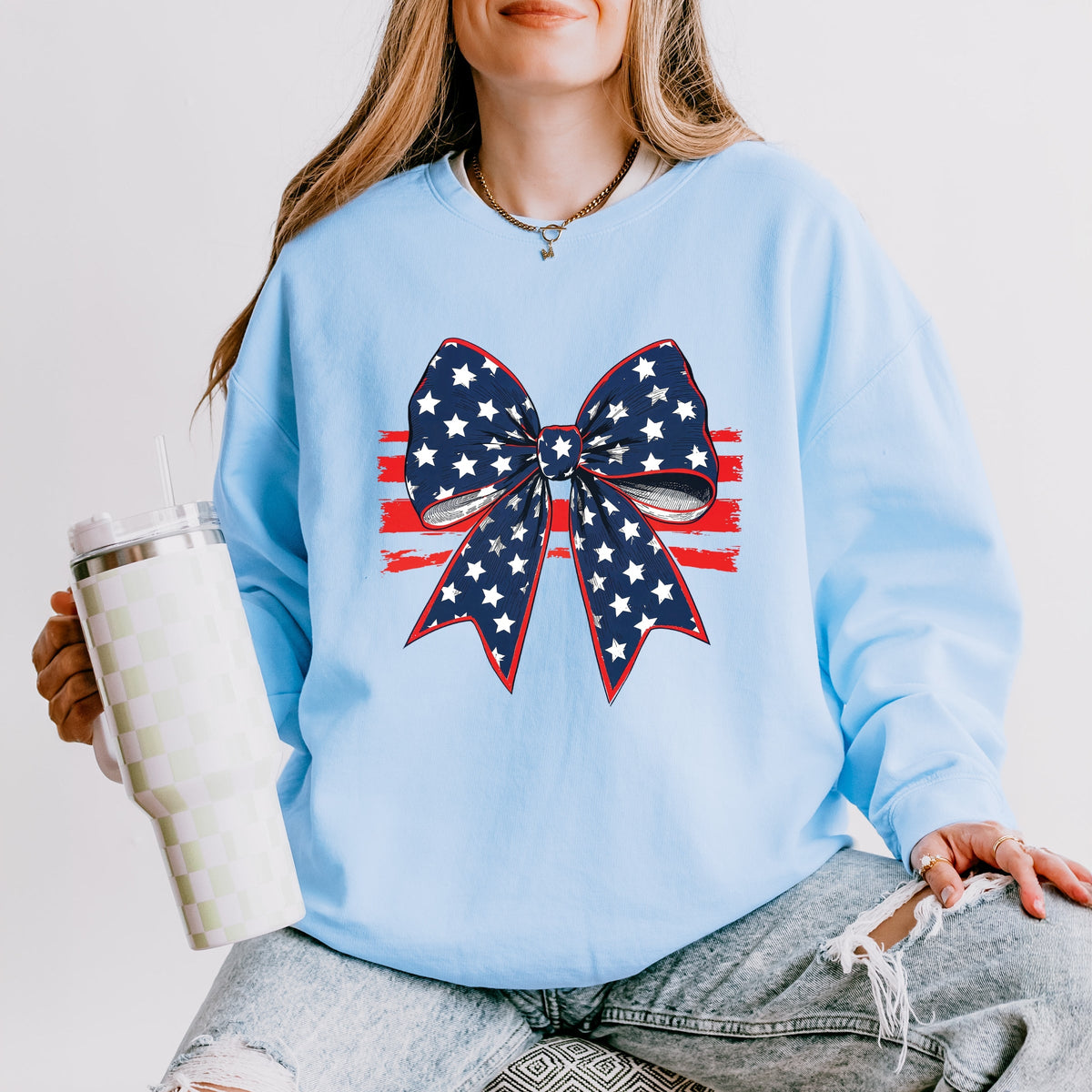 Coquette Patriotic Bow - Women's Lightweight Garment Dyed Sweatshirt