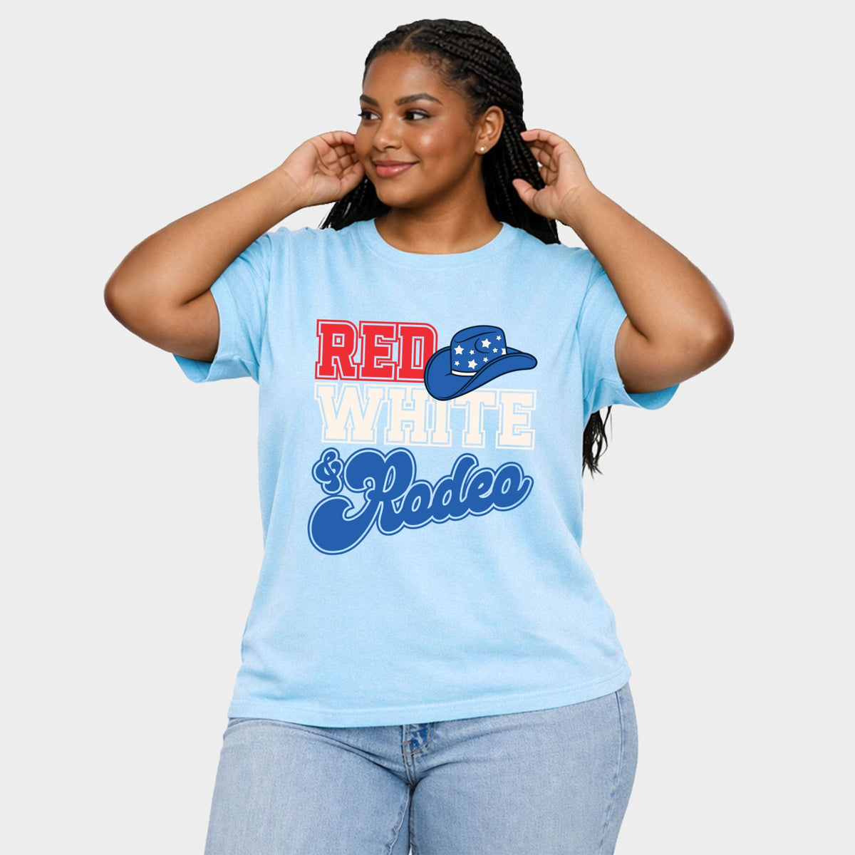 Red White And Rodeo - Women's Plus Sized Garment Dyed Graphic T-Shirt