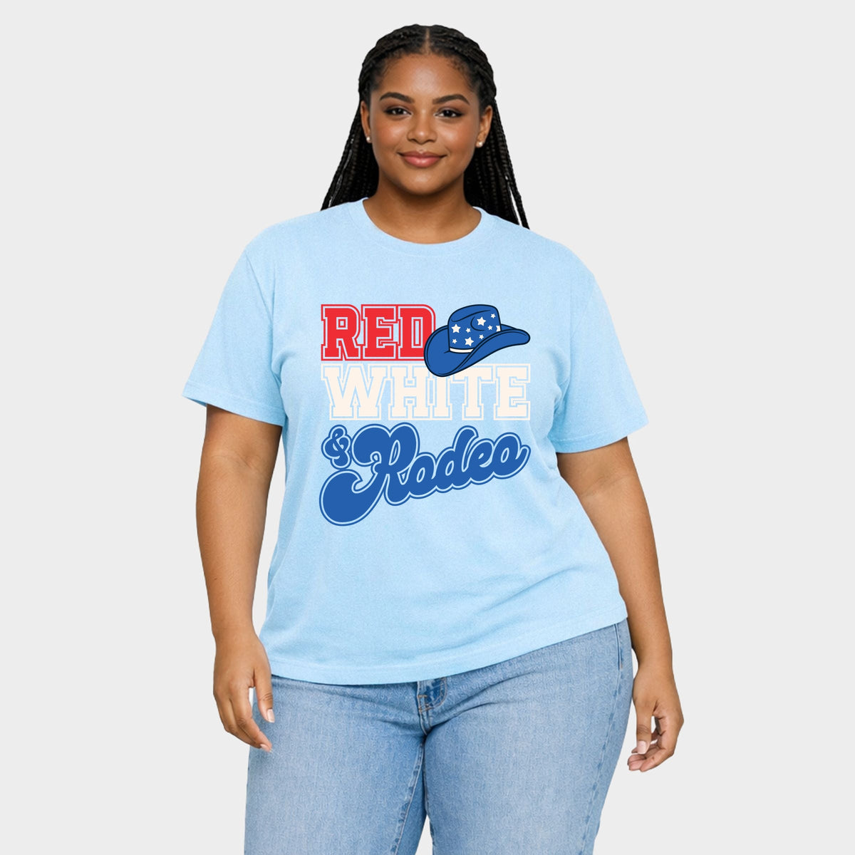 Red White And Rodeo - Women's Plus Sized Garment Dyed Graphic T-Shirt