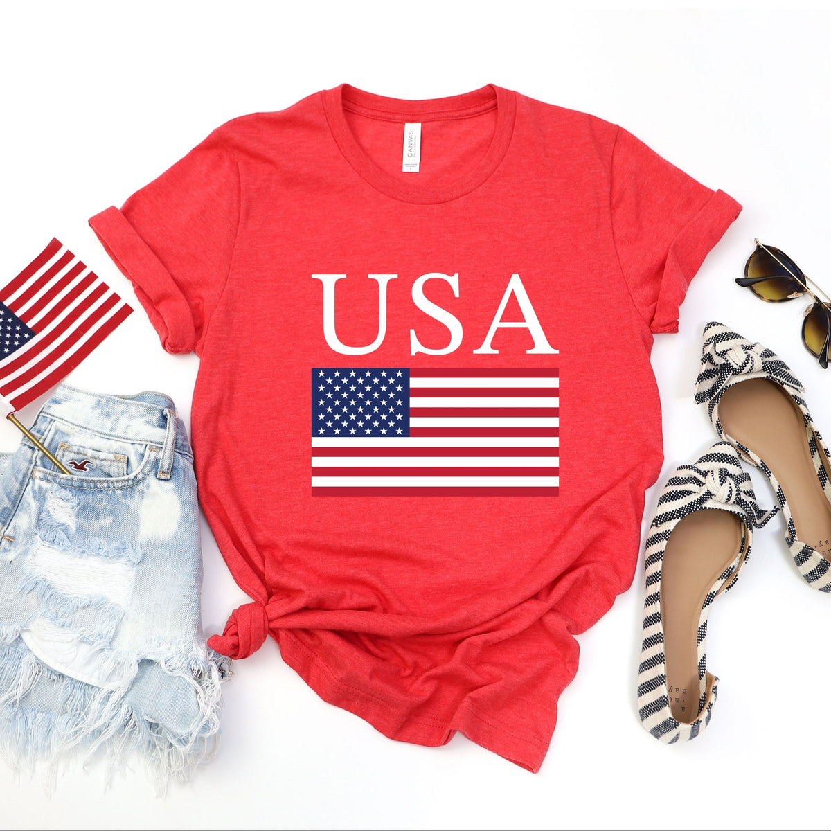 USA Flag Solid - Women's Short Sleeve Graphic T-Shirt