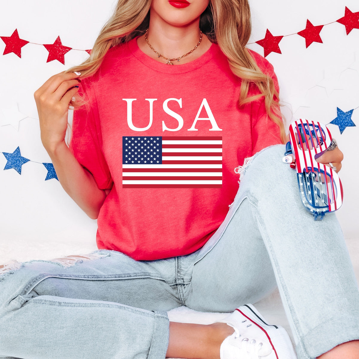 USA Flag Solid - Women's Short Sleeve Graphic T-Shirt