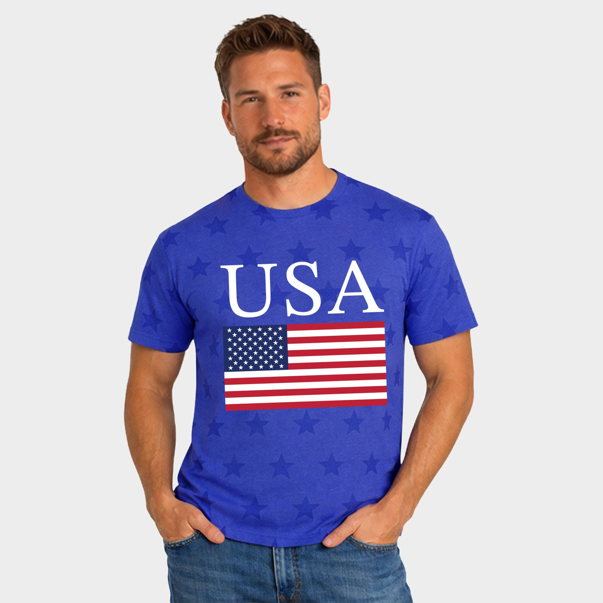 USA Flag Solid - Men's Short Sleeve Star Tee