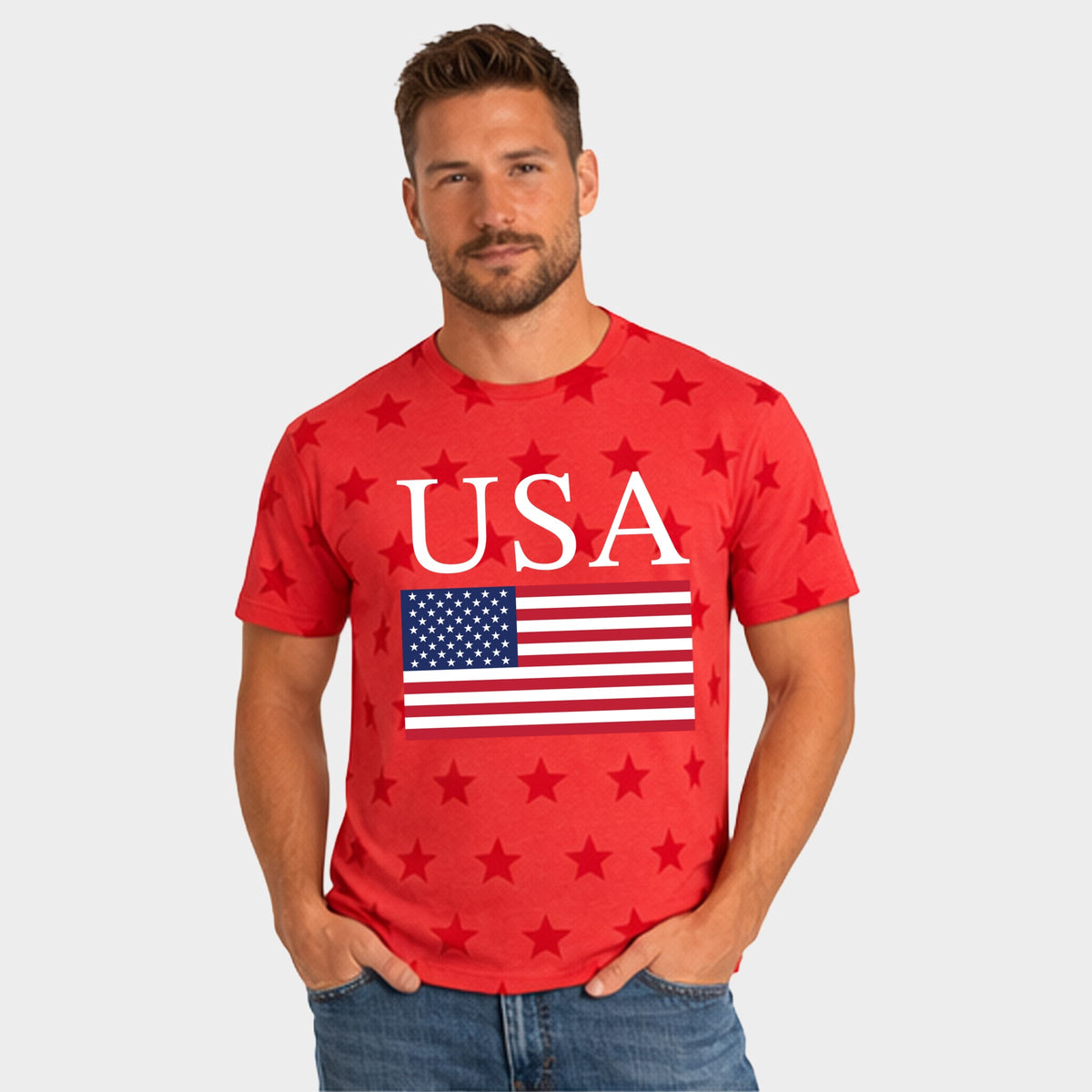 USA Flag Solid - Men's Short Sleeve Star Tee