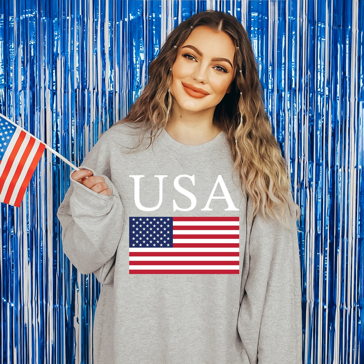 USA Flag Solid - Women's Graphic Sweatshirt
