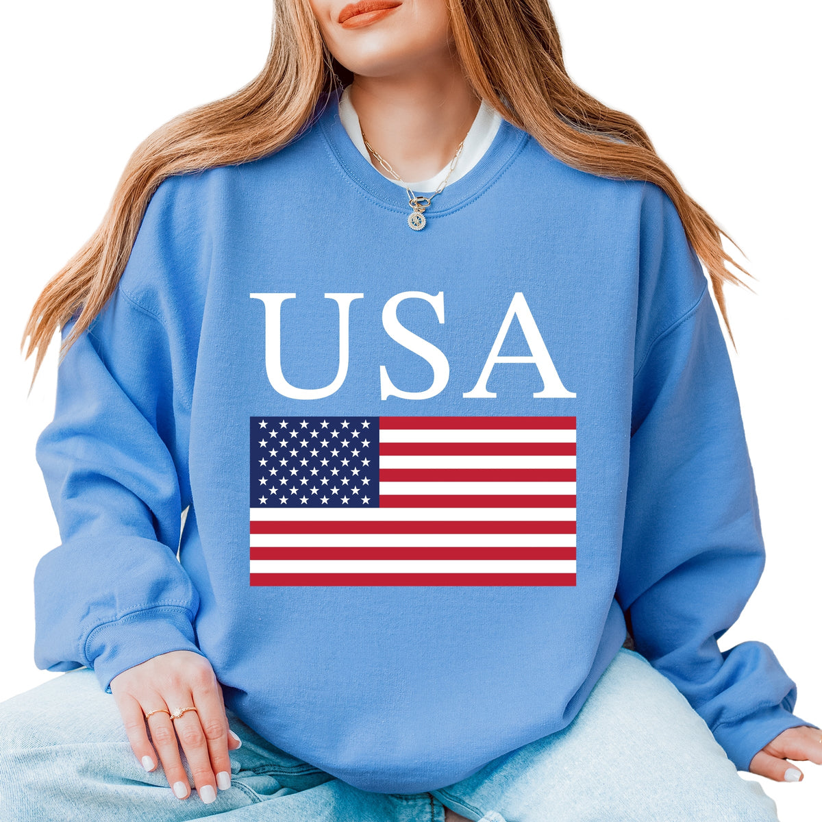 USA Flag Solid - Women's Graphic Sweatshirt