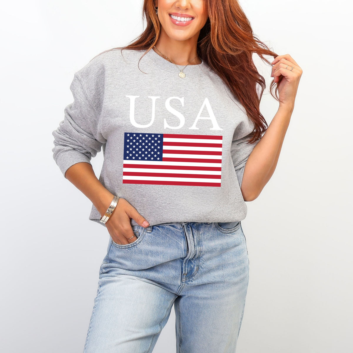 USA Flag Solid - Women's Graphic Sweatshirt