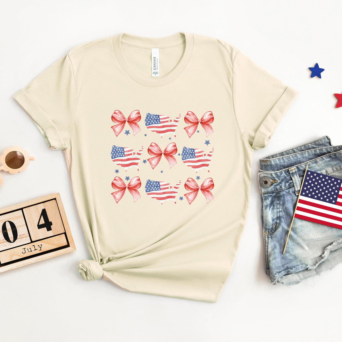 Patriotic America Stacked Coquette - Women's Short Sleeve Graphic T-Shirt