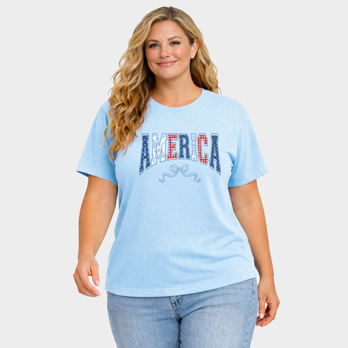 Coquette America Arched - Women's Plus Sized Garment Dyed Graphic T-Shirt