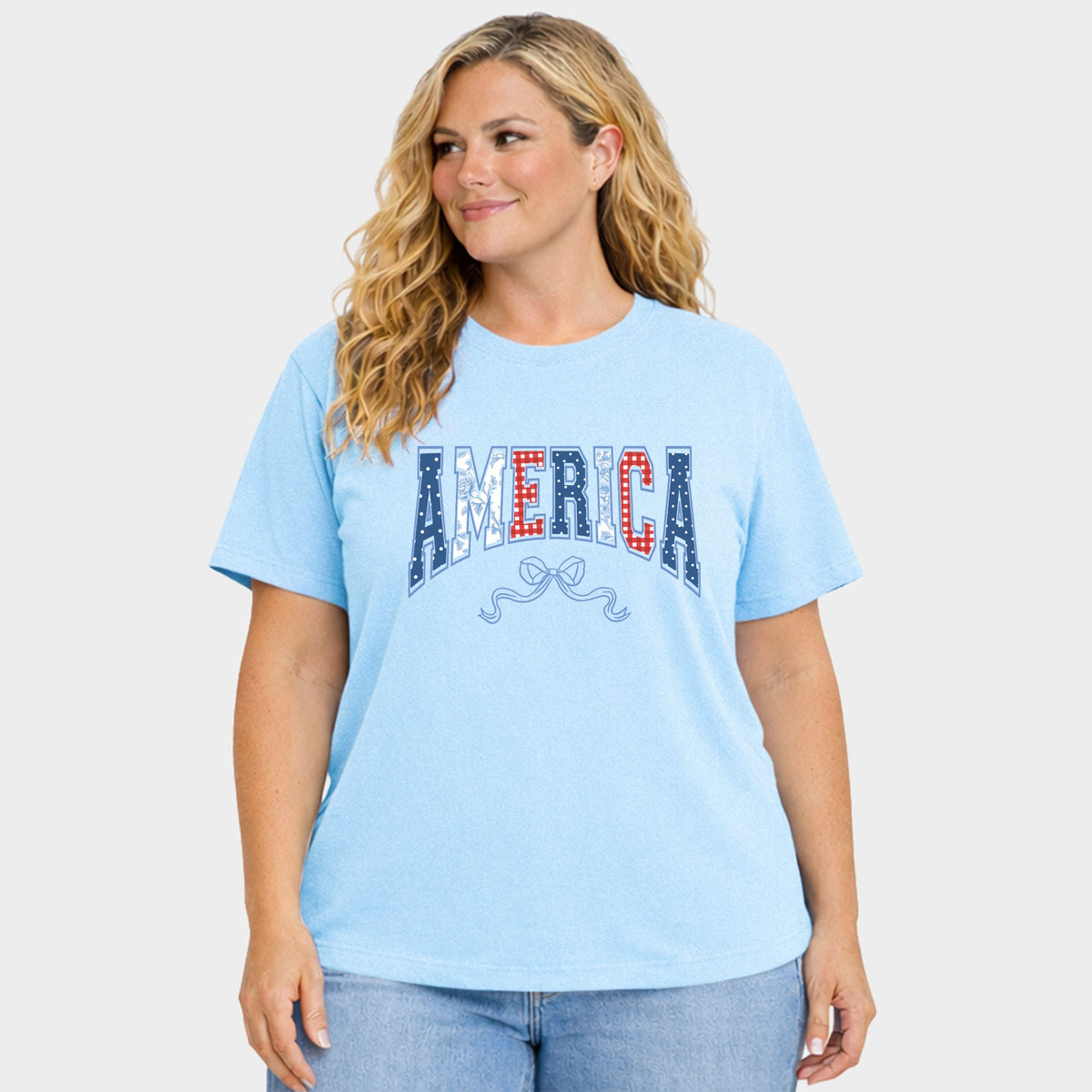 Coquette America Arched - Women's Plus Sized Garment Dyed Graphic T-Shirt