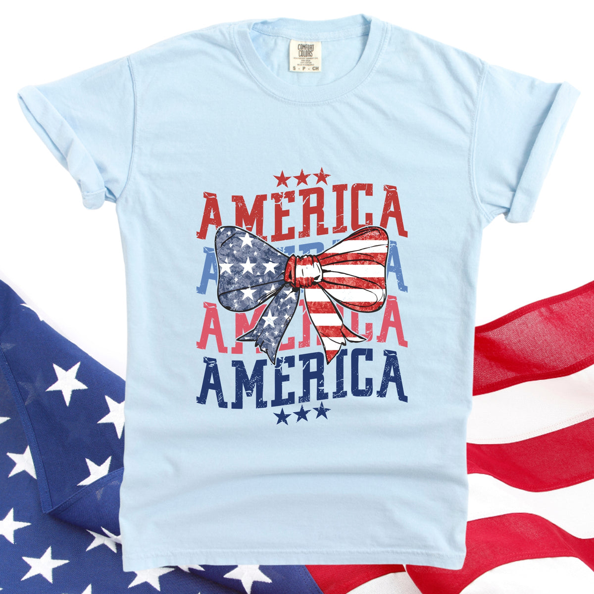 America Wave Stacked Coquette - Women's Garment Dyed Graphic T-Shirt
