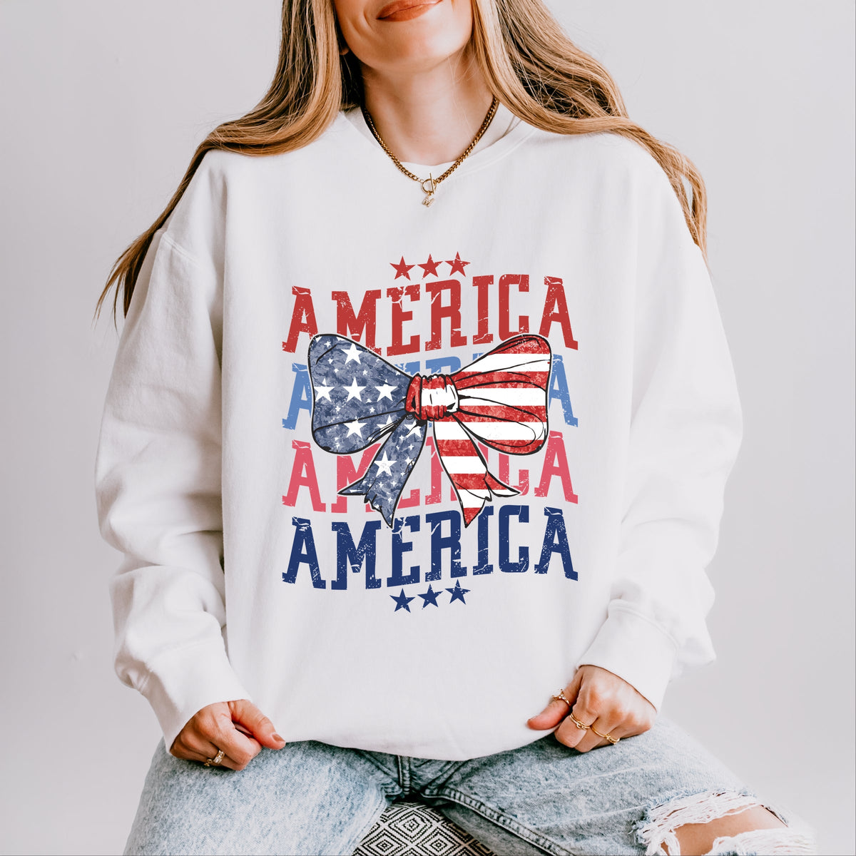 America Wave Stacked Coquette - Women's Lightweight Garment Dyed Sweatshirt
