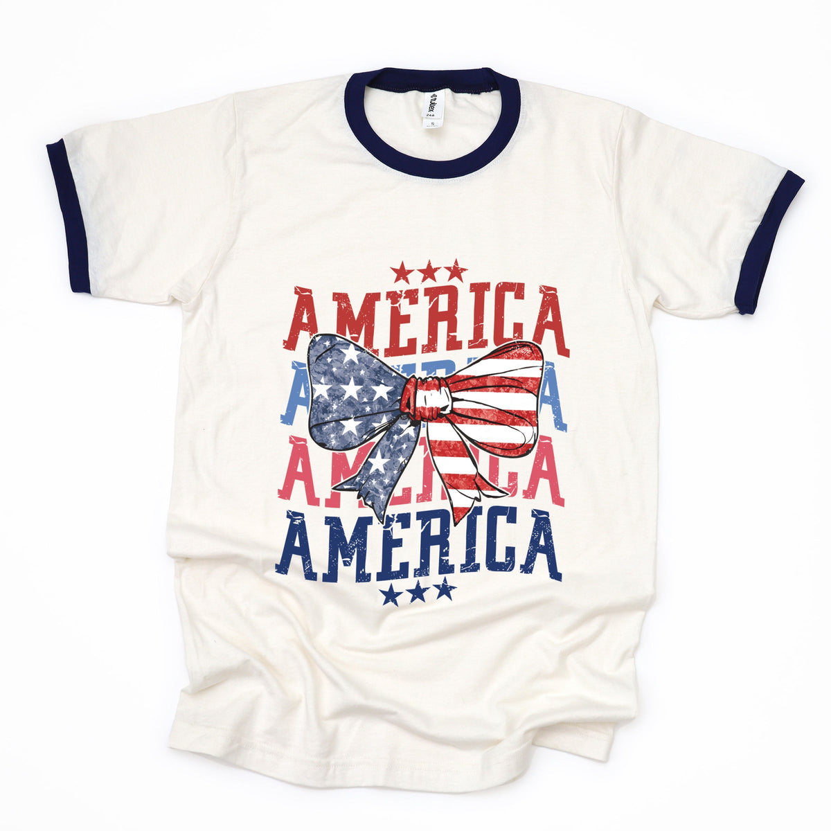 America Wave Stacked Coquette - Women's Ringer Graphic T-Shirt