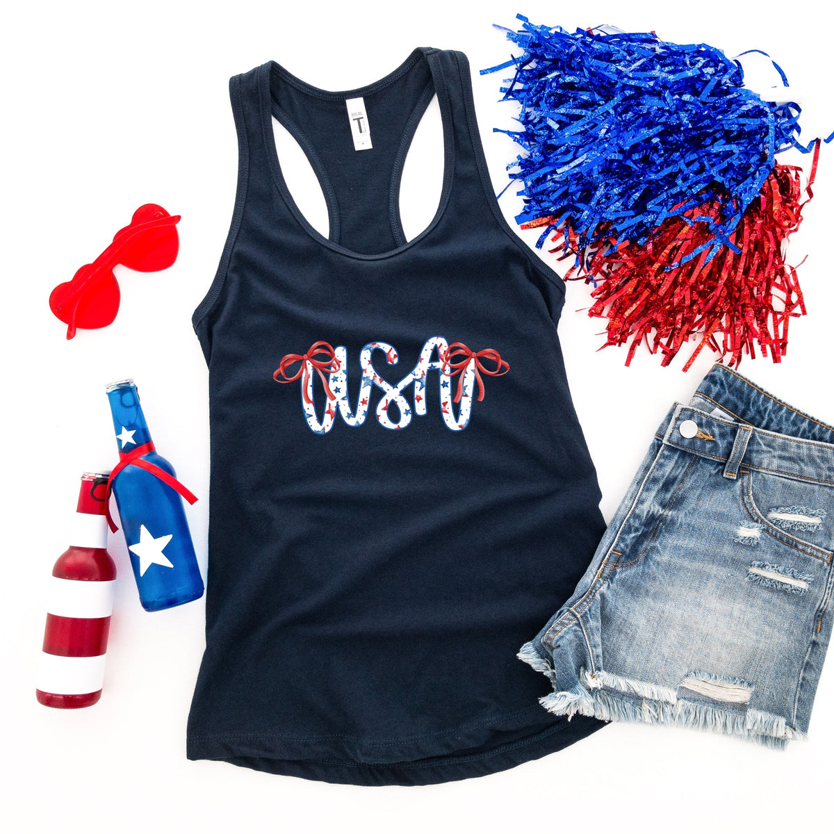 USA Cursive Coquette - Women's Graphic Racerback Tank Top