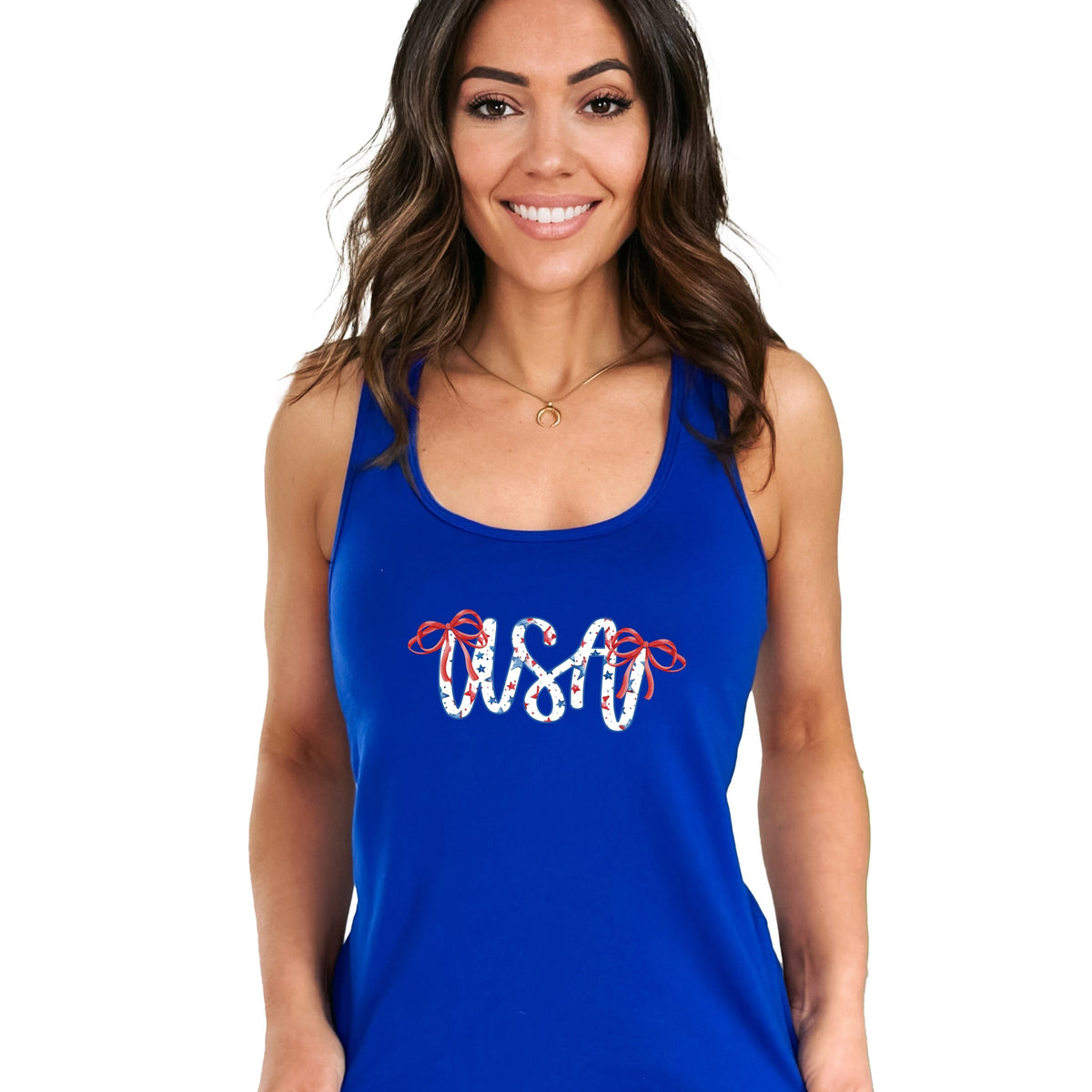 USA Cursive Coquette - Women's Graphic Racerback Tank Top