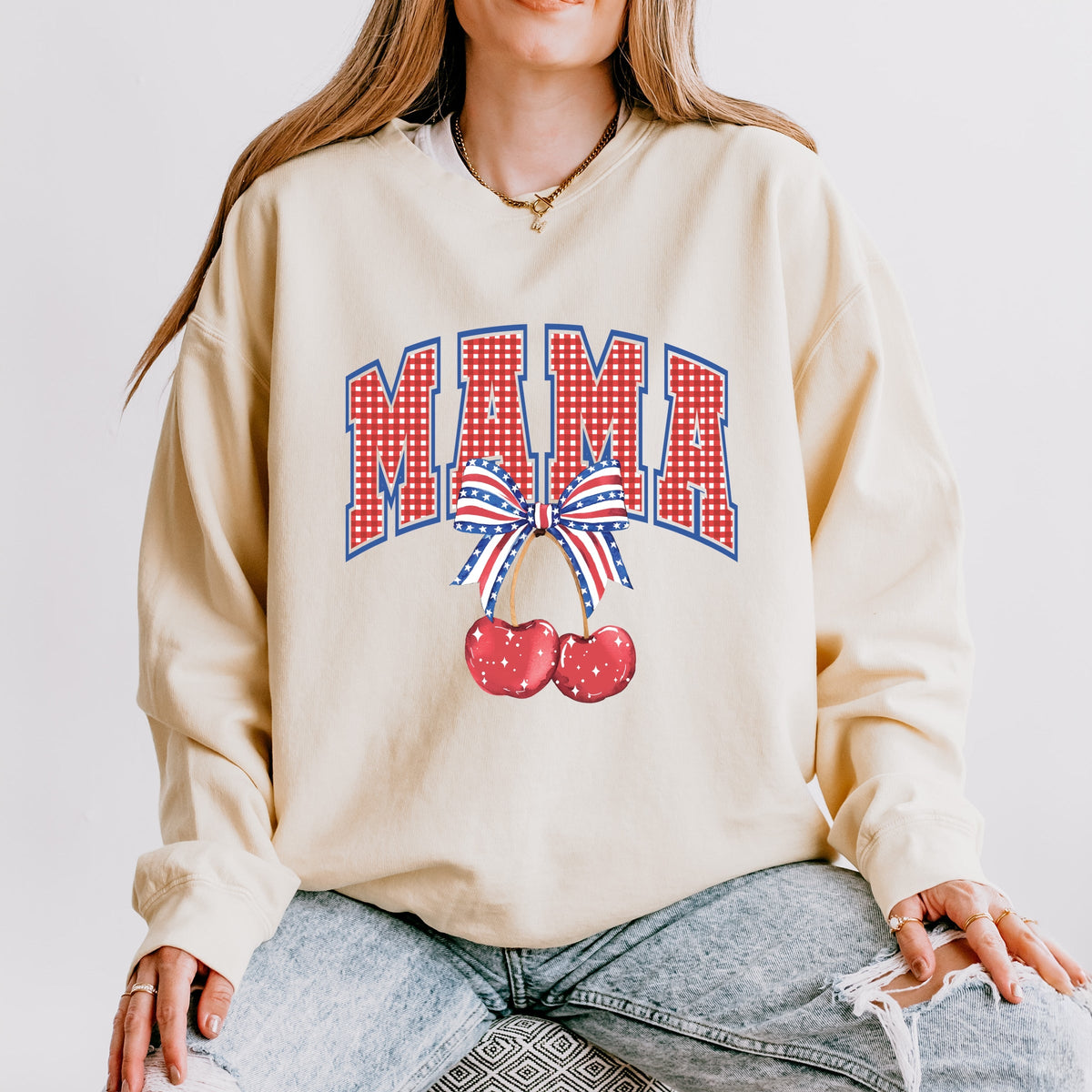 Patriotic Mama Cherries - Women's Lightweight Garment Dyed Sweatshirt