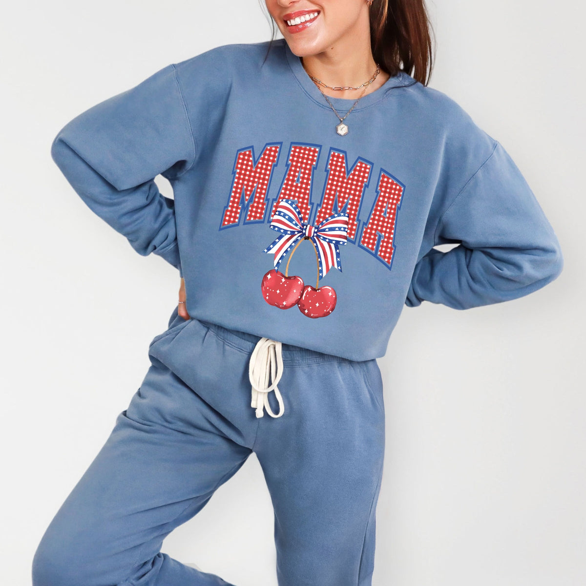 Patriotic Mama Cherries - Women's Lightweight Garment Dyed Sweatshirt