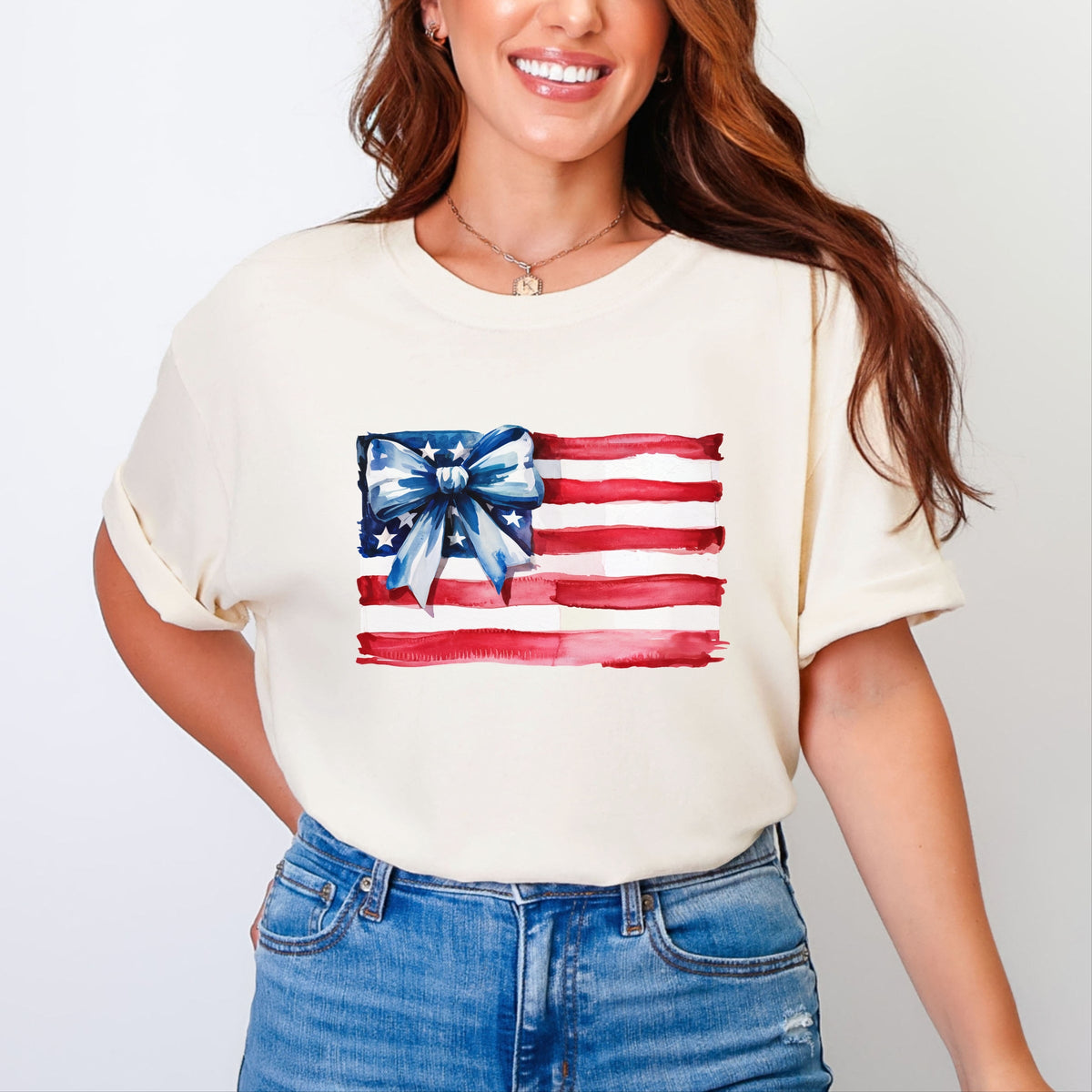 USA Flag Coquette - Women's Garment Dyed Graphic T-Shirt