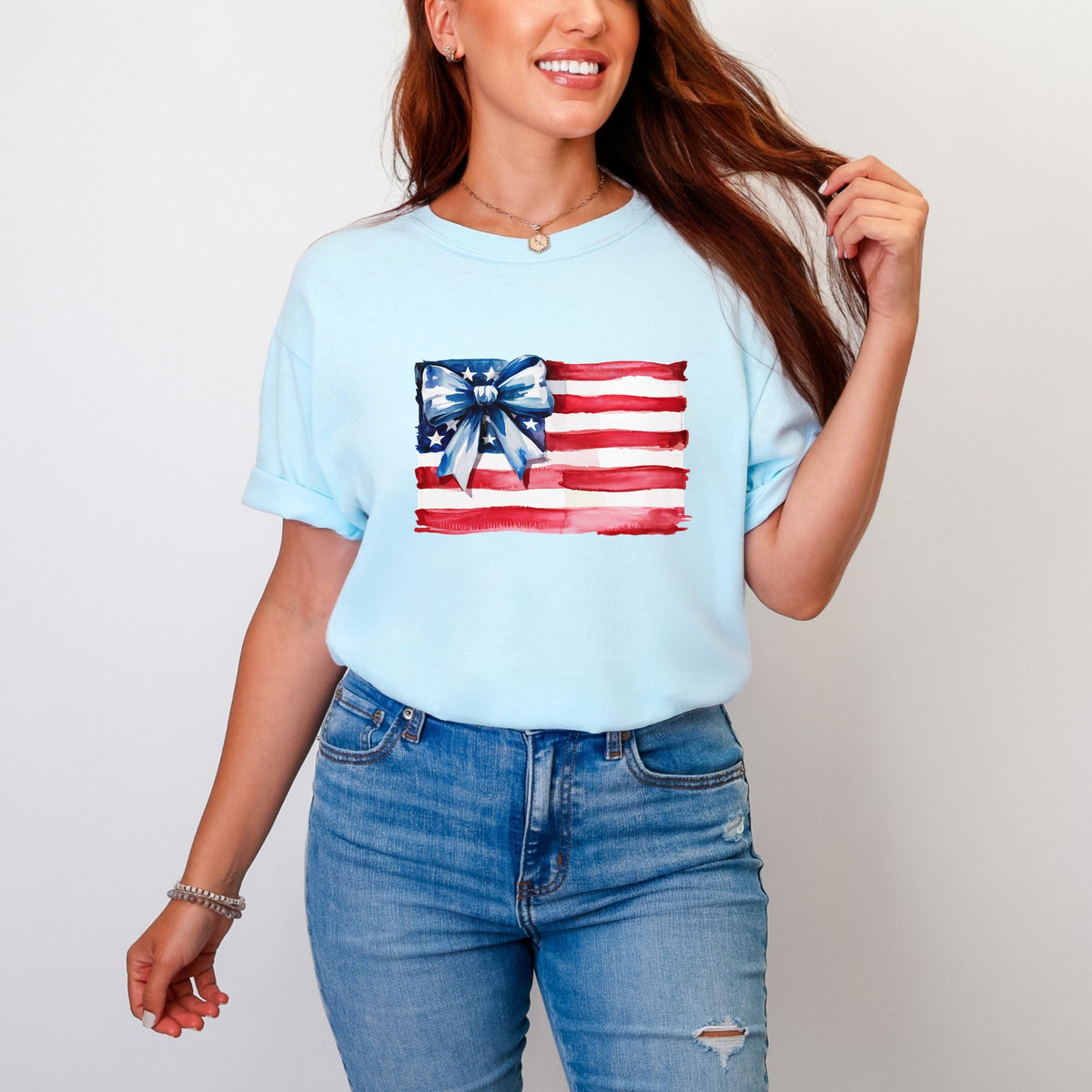 USA Flag Coquette - Women's Garment Dyed Graphic T-Shirt