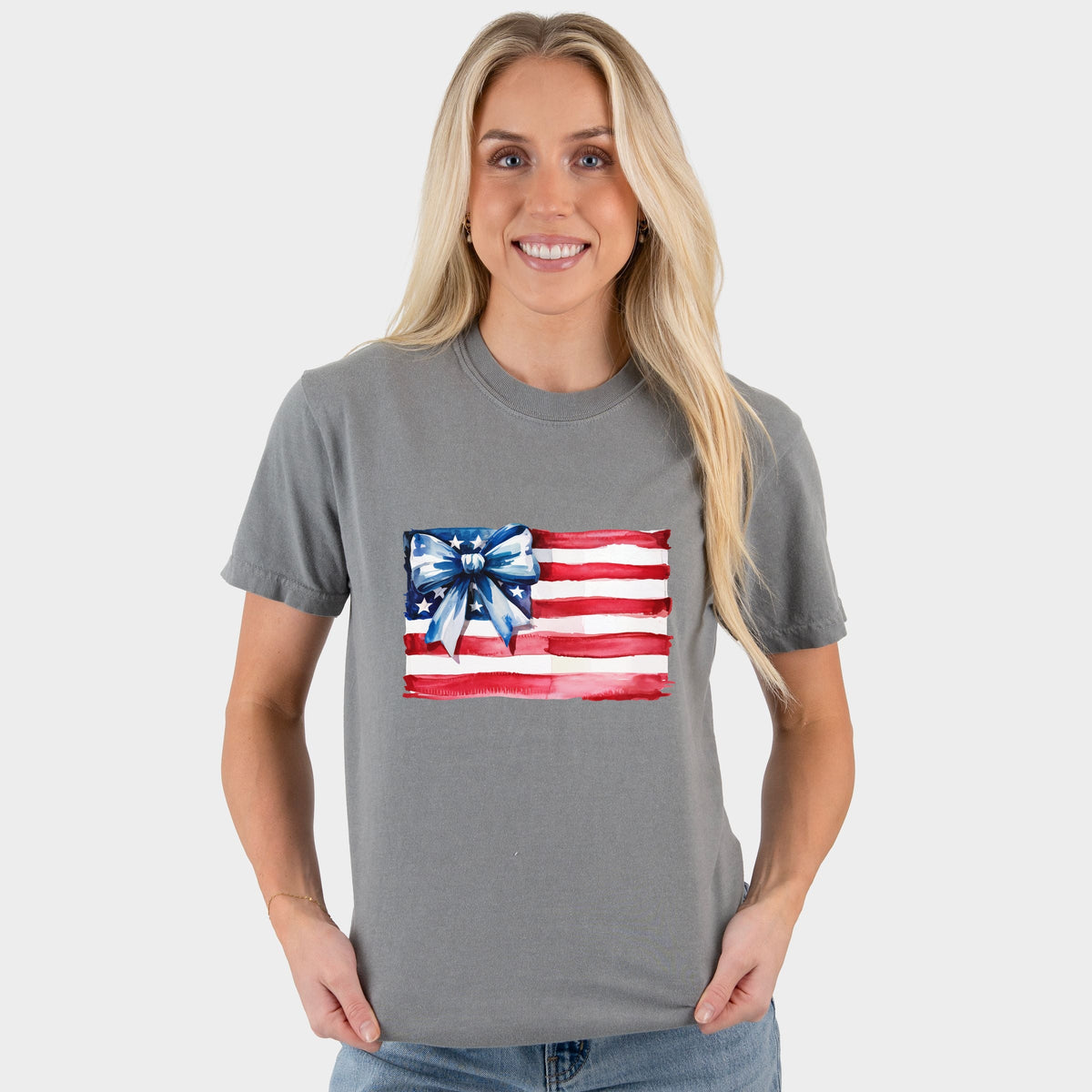 USA Flag Coquette - Women's Garment Dyed Graphic T-Shirt