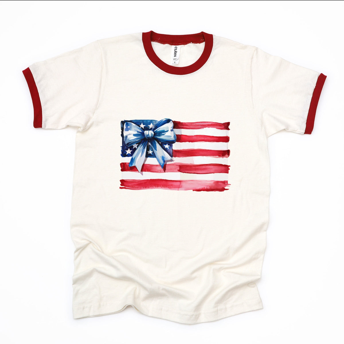 USA Flag Coquette - Women's Ringer Graphic T-Shirt