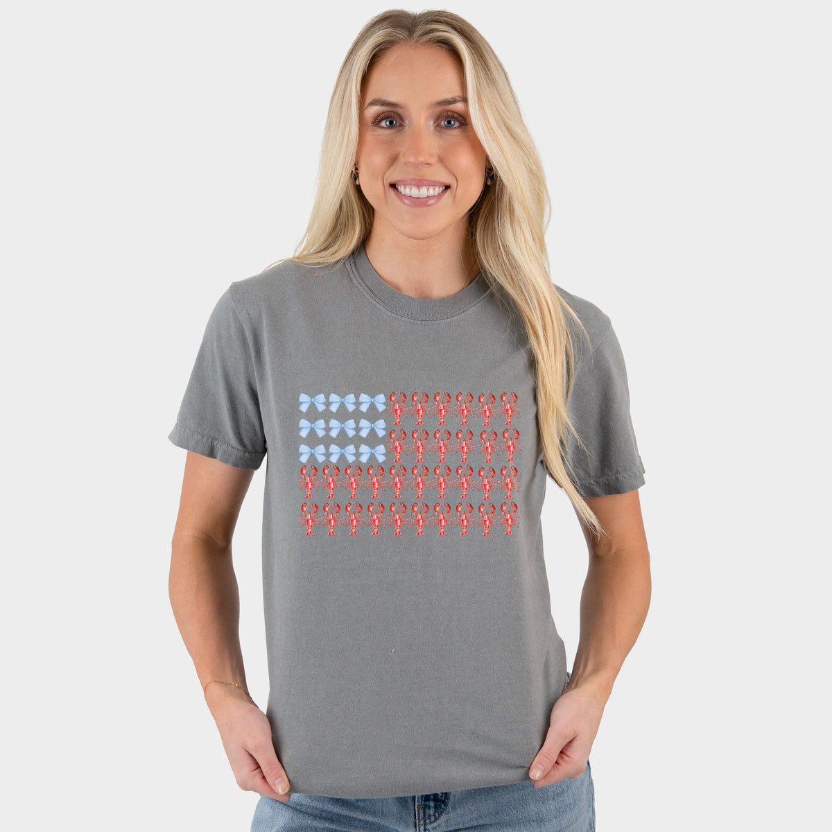 Lobster American Flag Coquette - Women's Garment Dyed Graphic T-Shirt