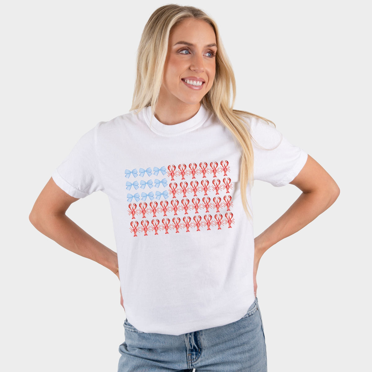 Lobster American Flag Coquette - Women's Garment Dyed Graphic T-Shirt