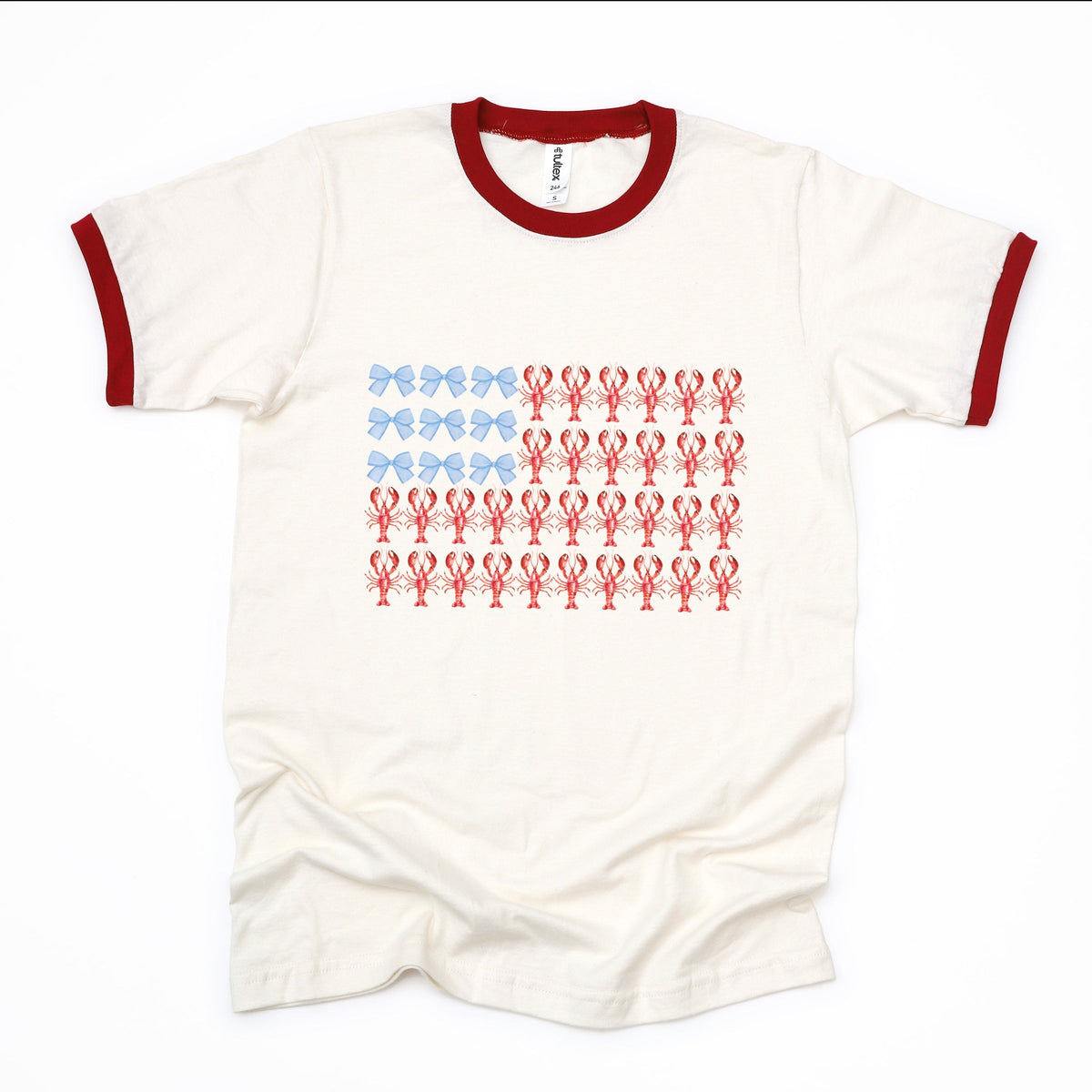 Lobster American Flag Coquette - Women's Ringer Graphic T-Shirt