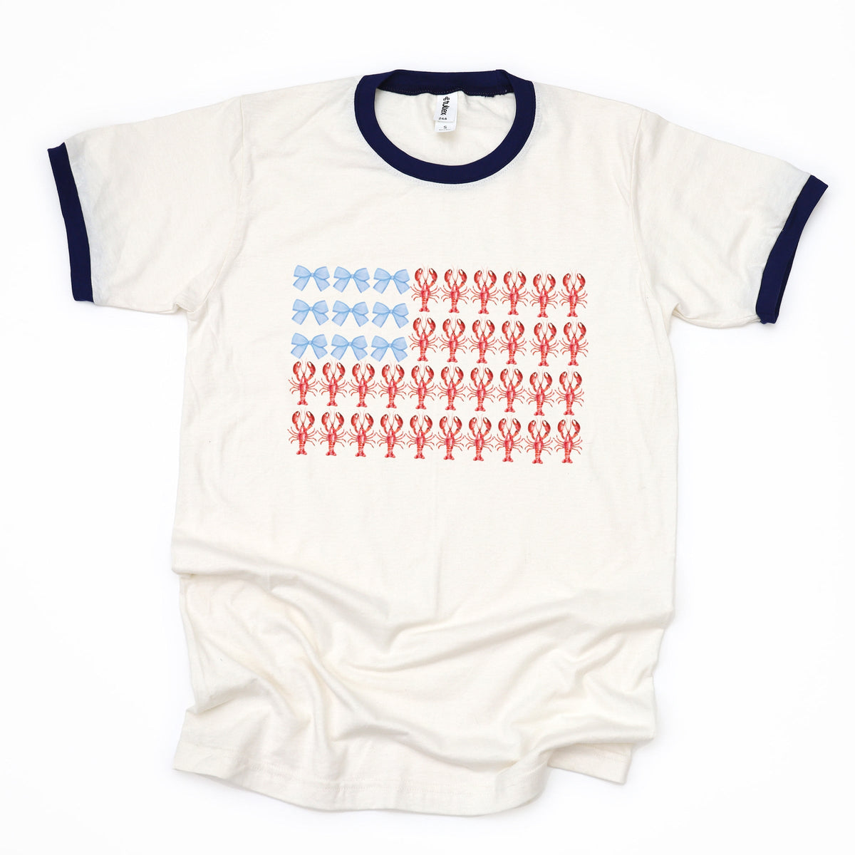 Lobster American Flag Coquette - Women's Ringer Graphic T-Shirt
